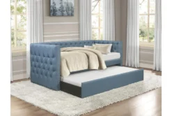 Sutton Light Blue Twin Upholstered Daybed With Trundle -Home Furniture 305526 grey fabric daybed room 86