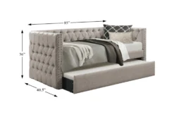 Sutton Light Grey Twin Upholstered Daybed With Trundle -Home Furniture 305527 grey fabric daybed detail 44