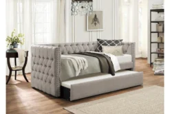 Sutton Light Grey Twin Upholstered Daybed With Trundle -Home Furniture 305527 grey fabric daybed room 86
