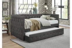 Claiborne Twin Upholstered Daybed With Trundle -Home Furniture 305540 grey fabric daybed room 86