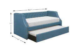 Adalie Blue Twin Upholstered Daybed With Trundle -Home Furniture 305546 blue fabric daybed detail 44 1