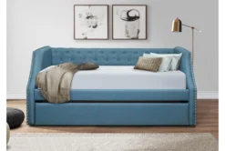 Adalie Blue Twin Upholstered Daybed With Trundle -Home Furniture 305546 blue fabric daybed room 85