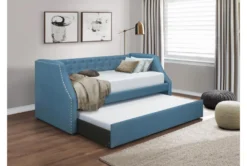 Adalie Blue Twin Upholstered Daybed With Trundle -Home Furniture 305546 blue fabric daybed room 86