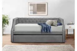 Adalie Grey Twin Upholstered Daybed With Trundle -Home Furniture 305671 grey fabric daybed room 85