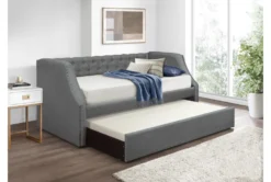 Adalie Grey Twin Upholstered Daybed With Trundle -Home Furniture 305671 grey fabric daybed room 86