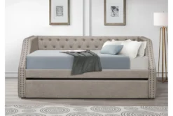Freya Twin Upholstered Daybed With Trundle -Home Furniture 305673 grey fabric daybed room 85