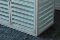 Antique Grey Elm Slatted 4 Door Sideboard -Home Furniture 307306 grey wood buffet detail 45