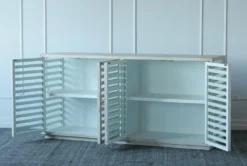 Antique Grey Elm Slatted 4 Door Sideboard -Home Furniture 307306 grey wood buffet detail 46