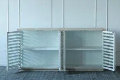 Antique Grey Elm Slatted 4 Door Sideboard -Home Furniture 307306 grey wood buffet detail 47