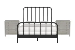 Knox Queen Metal Panel 3 Piece Bedroom Set With 2 Rowan Mineral Nightstands