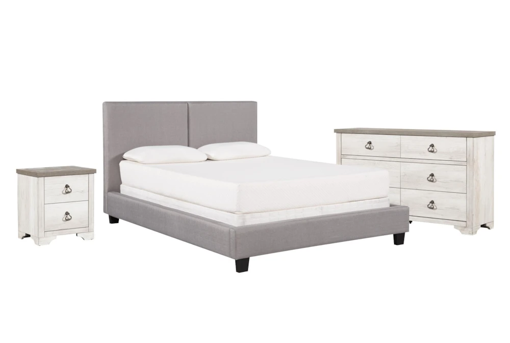 Rylee Queen Upholstered Panel 3 Piece Bedroom Set With Cassie Dresser + Nightstand 1 Rylee Queen Upholstered Panel 3 Piece Bedroom Set With Cassie Dresser + Nightstand