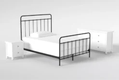 Kyrie Black Full Metal Panel 3 Piece Bedroom Set With Larkin White Dresser + Nightstand
