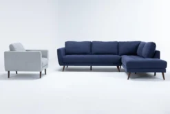 Ginger Denim 2 Piece Sectional W/Right Arm Facing Corner Chaise & Grey Chair