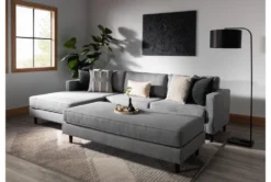Calais Gravel 112" 2 Piece Sectional With Left Arm Facing Chaise & Cocktail Ottoman -Home Furniture 313111 grey fabric sectional room 70