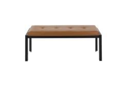Fede Black Metal And Camel Faux Leather Bench -Home Furniture 313725 brown faux leather bench front 02