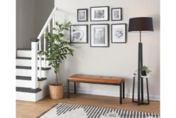 Fede Black Metal And Camel Faux Leather Bench -Home Furniture 313725 brown faux leather bench room 87