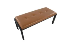 Fede Black Metal And Camel Faux Leather Bench -Home Furniture 313725 brown faux leather bench top 31