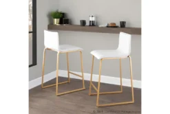 Cara Gold Metal And White Faux Leather Counter Stool Set Of 2 -Home Furniture 314326 white faux leather counter height stool room 85