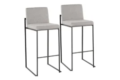Ian Grey Fabric High Back Black Steel Barstool Set Of 2