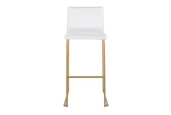 Cara Gold Steel And White Faux Leather Bar Stool Set Of 2 -Home Furniture 314348 white faux leather bar stool front 02