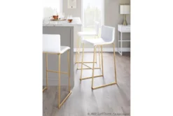 Cara Gold Steel And White Faux Leather Bar Stool Set Of 2 -Home Furniture 314348 white faux leather bar stool room 85