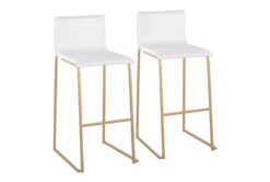 Cara Gold Steel And White Faux Leather Bar Stool Set Of 2