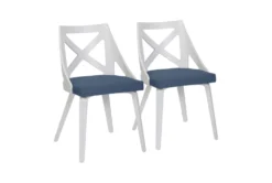 Ashton White Textured Wood And Blue Fabric Dining Chair Set Of 2