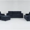Bonaterra Midnight 4 Piece Queen Sleeper Sofa, Loveseat, Chair & Storage Ottoman Set