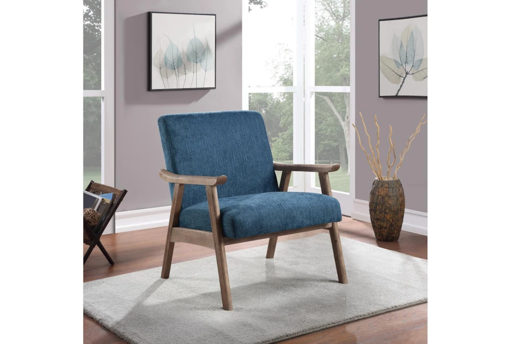 Tommy Navy Armchair With Brushed Brown Finish Frame 4 Tommy Navy Armchair With Brushed Brown Finish Frame - Image 4