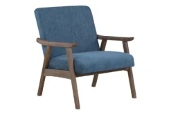 Tommy Navy Armchair With Brushed Brown Finish Frame