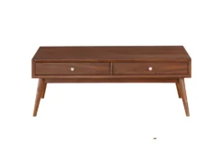 Leslie Mid-Century Coffee Table With Drawers -Home Furniture 317548 brown wood coffee table front 02