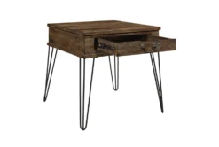 Pino End Table With Drawer And Hairpin Legs -Home Furniture 317557 brown wood end table detail 44