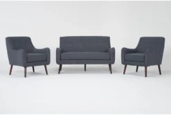 Kaycee Denim Settee With 2 Accent Chairs