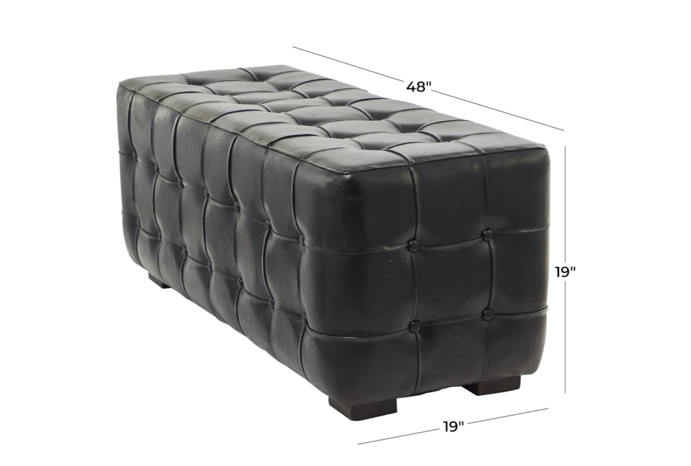 48" Black Leather & Teak Wood Bench 2 48" Black Leather & Teak Wood Bench - Image 2