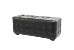 48" Black Leather & Teak Wood Bench