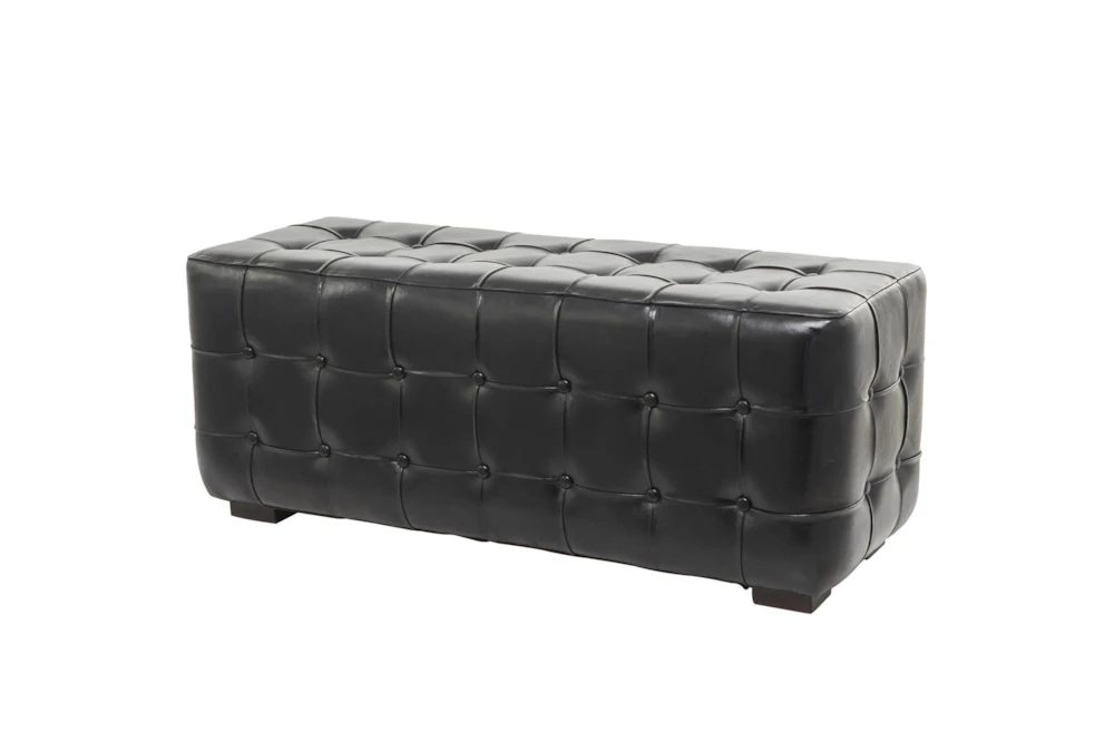 48" Black Leather & Teak Wood Bench 1 48" Black Leather & Teak Wood Bench