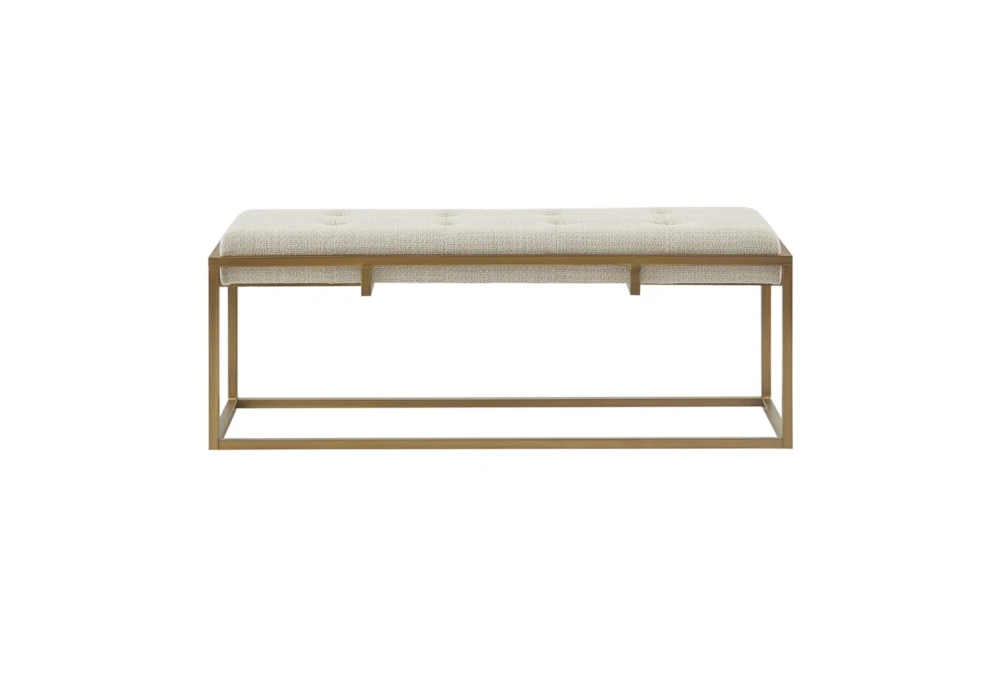 45" Cream Button-Tufted Upholstered Metal Base Accent Bench 2 45" Cream Button-Tufted Upholstered Metal Base Accent Bench - Image 2
