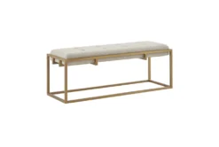 45" Cream Button-Tufted Upholstered Metal Base Accent Bench