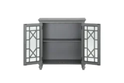 34" Antique Grey Wood Accent Cabinet With Glass + Wood Doors -Home Furniture 320638 grey wood chest detail 44 1