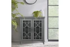 34" Antique Grey Wood Accent Cabinet With Glass + Wood Doors -Home Furniture 320638 grey wood chest room 85