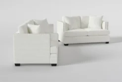 Kiara II 90" Queen Sleeper Sofa/Loveseat Set -Home Furniture 321055 white fabric sofa and loveseat set side 19