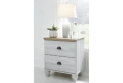 Hyde White Two-Tone White/Brown 2 Drawer Nightstand With USB -Home Furniture 321249 white wood nightstand room 85