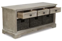 42" White Wash Engineered Wood Storage Bench With Three Woven Baskets -Home Furniture 321971 detail 45