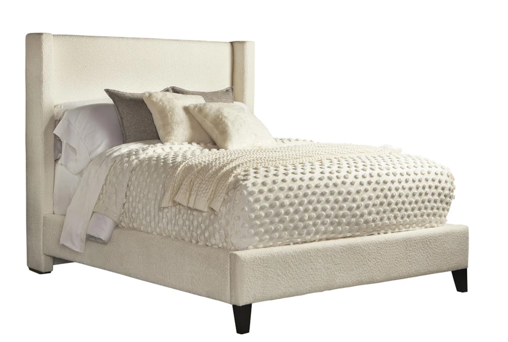 Alena Beige Queen Upholstered Shelter Bed 1 Alena Beige Queen Upholstered Shelter Bed