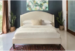 Crestley King Curved Upholstered Shelter Bed -Home Furniture 322712 beige fabric bed room 85