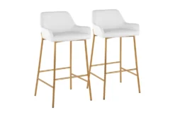 Danny Gold And White Faux Leather Bar Stool Set Of 2