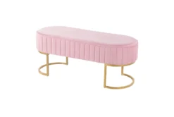 41" Pink Velvet Pleated Bench With Gold Base -Home Furniture 326545 pink velvet bench back 82