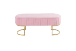 41" Pink Velvet Pleated Bench With Gold Base -Home Furniture 326545 pink velvet bench back 83