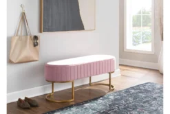 41" Pink Velvet Pleated Bench With Gold Base -Home Furniture 326545 pink velvet bench room 85