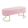 41" Pink Velvet Pleated Bench With Gold Base